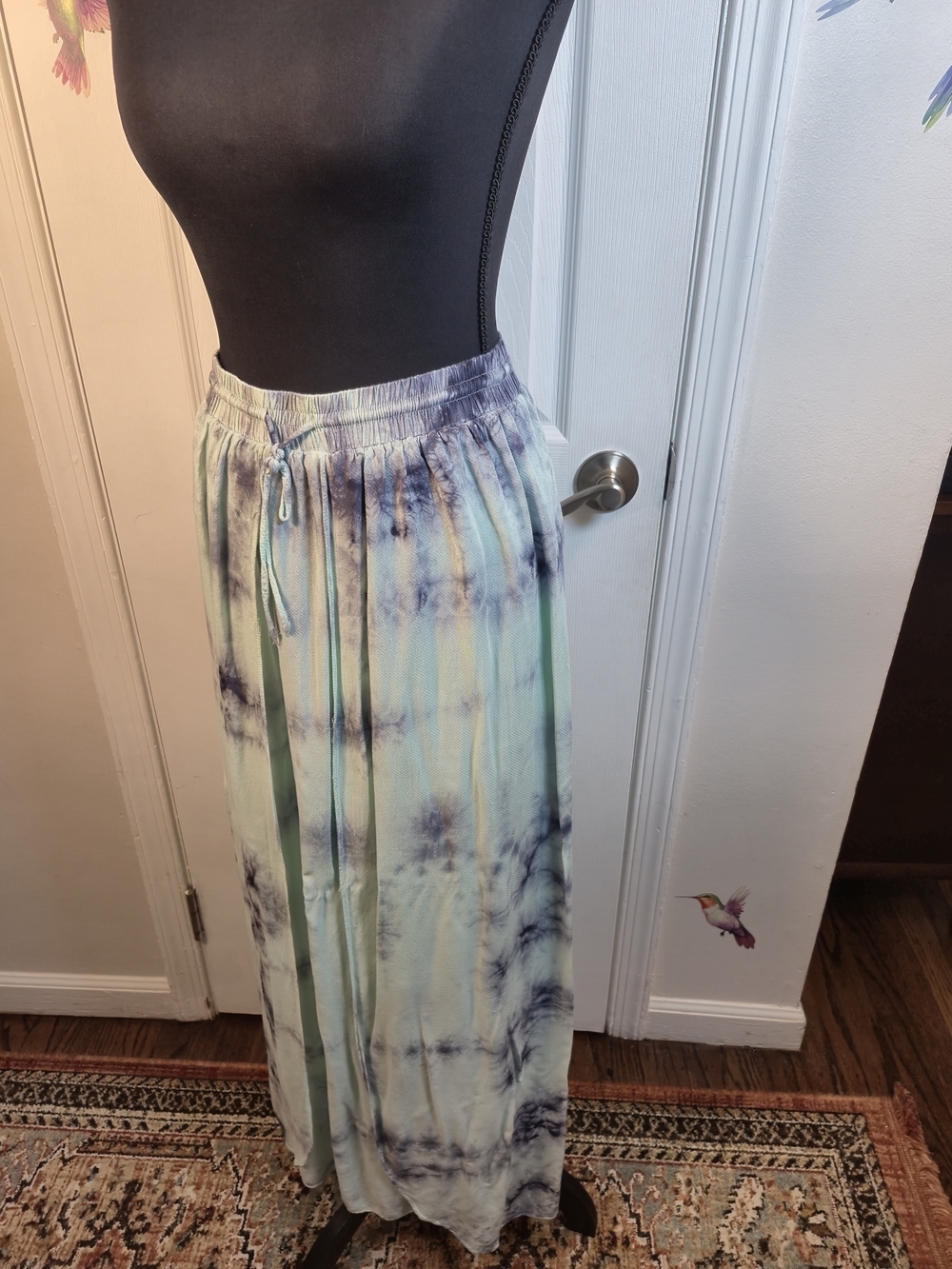 Forever 21 Blue & White Tie Dye Open Slit Maxi Skirt Size Large - Picture 5 of 7